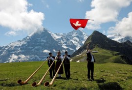 Folklore in front of the Eiger.