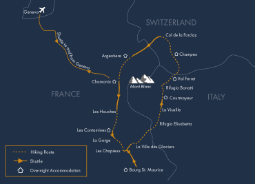 The Mont Blanc range from the Lacs de Chéserys Tour du Mont Blanc