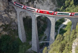 Glacier Express on world-famous Landwasser viaduct