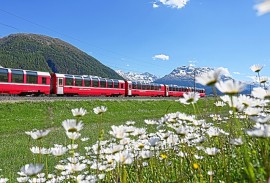 Bernina Express running in the Engadin